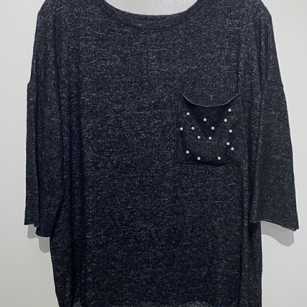 Philosophy Women's Pearl Studded Blouse‎ Top Half Sleeve Charcoal Gray Medium
